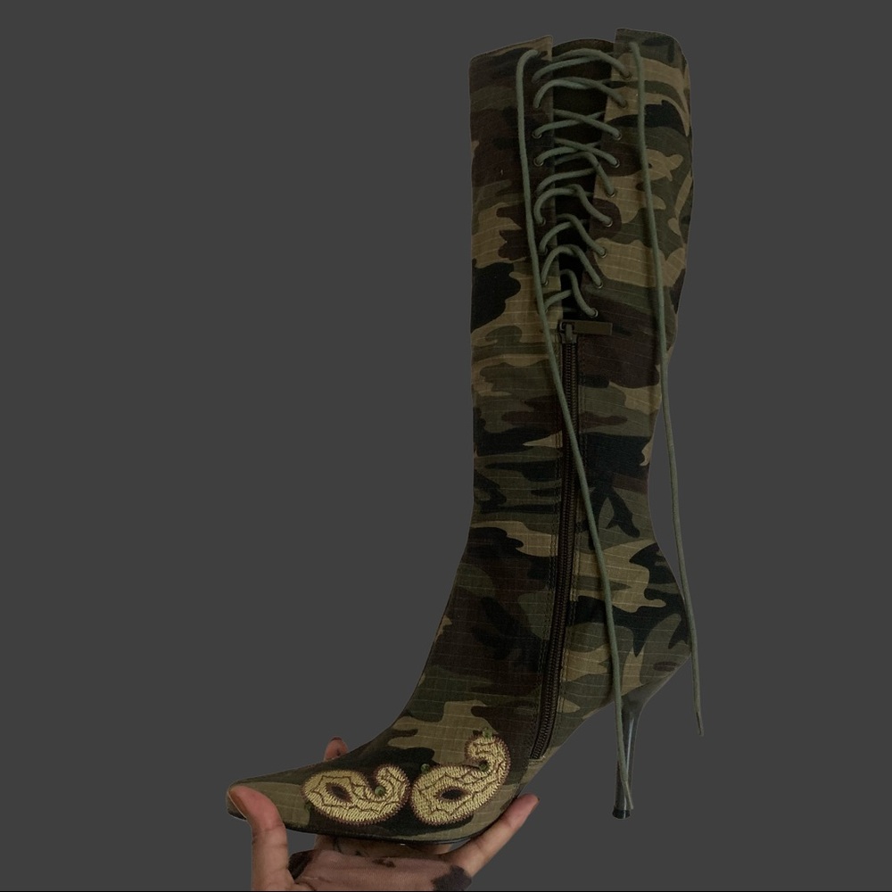 Vintage Y2K Camo Stilleto Knee High Boots W7.5 - Picture 4 of 5